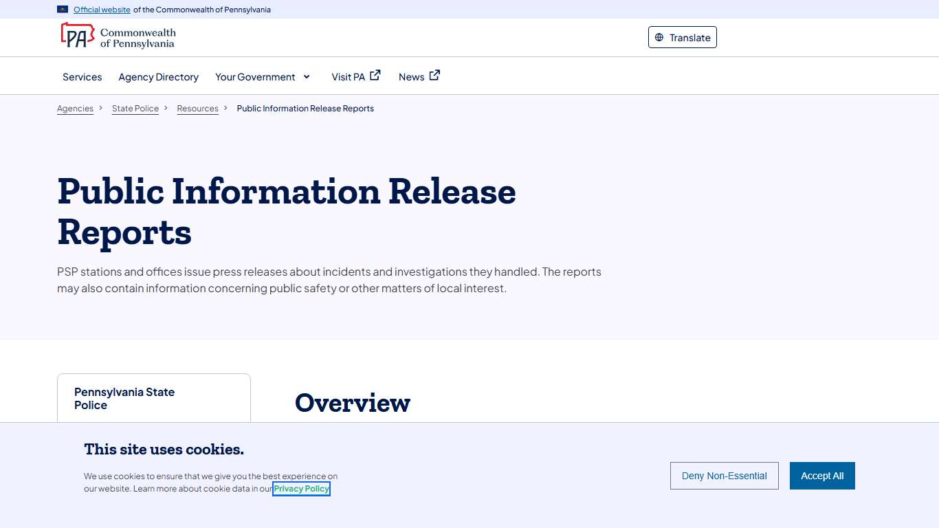 Public Information Release Reports | State Police | Commonwealth of Pennsylvania